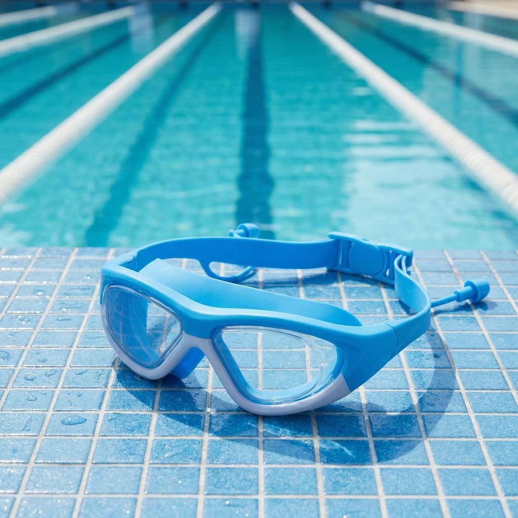 Kids Swimming Goggles with Adjustable Strap Wide Frame Anti-Fog Clear Lenses Comfortable Fit Includes Earplugs for Swimming Training