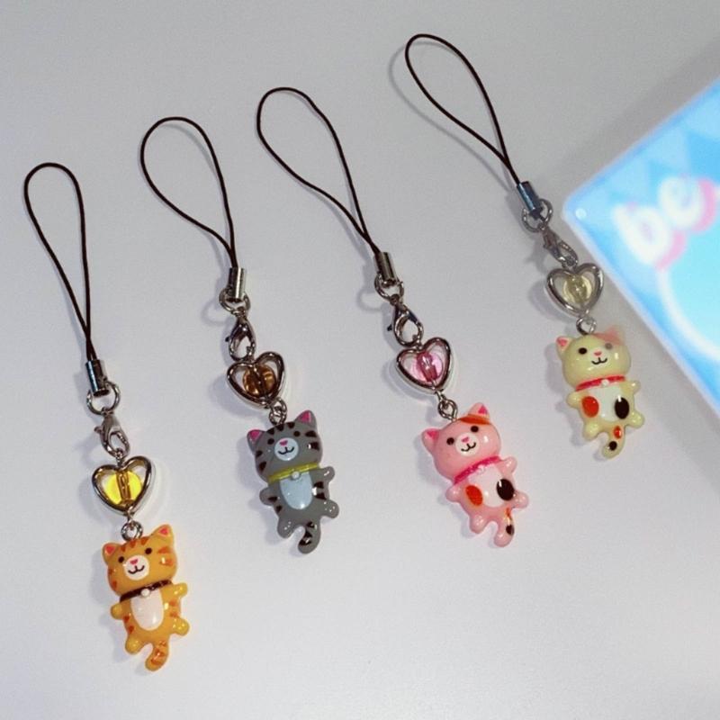 Lovely Cartoon Cat Key Chain Charming Feline Pendant Anti-Lost Chain Jewelry