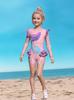 Costume da bagno intero a maniche lunghe con volant per bambina, con slip, certificato CPC per bambini
