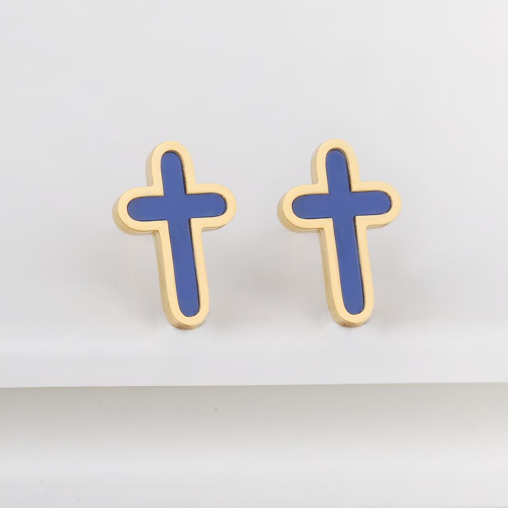 7 Colors New Design Cross Stainless Steel Classic Studs Earrings High Quality Minimalist Wedding Anniversary Woman Jewelry Gift