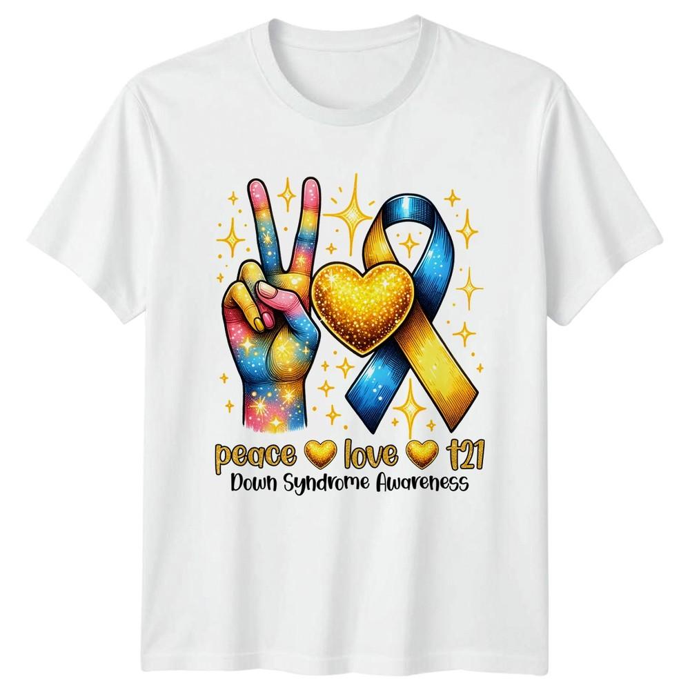 Peace Heart Love Heart T21 TShirt Trisomy 21 Advocacy Awareness S