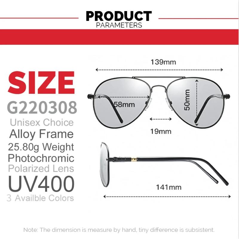 Fashion Pochromic Sunglasses Color Changing Pilot Style Polarized Anti Glare UV400 Men Women Driving Sun Glasses