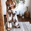 Women Pants Sets Butterfly Print Drawstring Twisted Tube Top Loose Wide Leg Ladies Suit Summer Sleeveless Beach Female Outfits