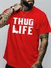 Mens Crew Neck T Shirt Thug Life Bold Letter Graphic Short Sleeve Casual Cotton Retro Hip Hop Style Streetwear Tees