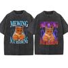 Süße Katzen Miauende Nicht Miauende T-Shirts Lustiges Grafik-T-Shirt Gewaschen Lässiges T-Shirt Baumwolle Weich Unisex Rundhals T-Shirt Tops EU Größe Herren Kleidung