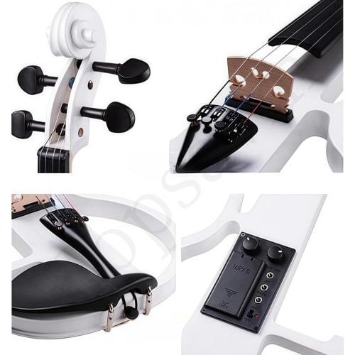 Jopsavm Full-Size Violin Set, Solid Wood Electric Silent Violin with Chin Rest, Ebony Accessories, Hard Case, Spare Strings, Audio Cable, Rosin, and B