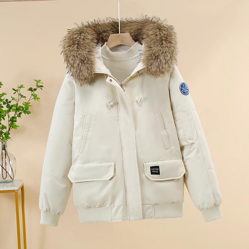 Down cotton clothes women's new winter ovrsize women's big fur collar loose hooded thickened cotton-padded clothes