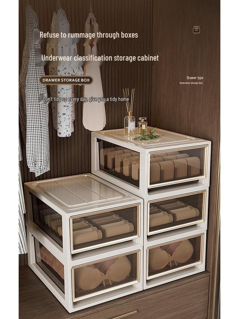 Transparent Plastic Underwear and Socks Drawer Organizer for Bedroom Wardrobe - Three-in-One Pull-Out Storage Box