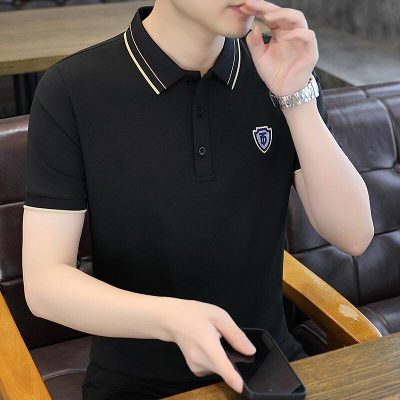 Herren Sommer Kurzarm T-Shirt High-End Polokragen Lässig Besticktes Hemd