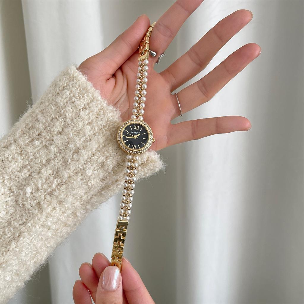 Naidu Diamond-Encrusted Watch Women'S Exquisite Small Fragrant Style High-Value Pearl Bracelet Watch Quartz Small Dial