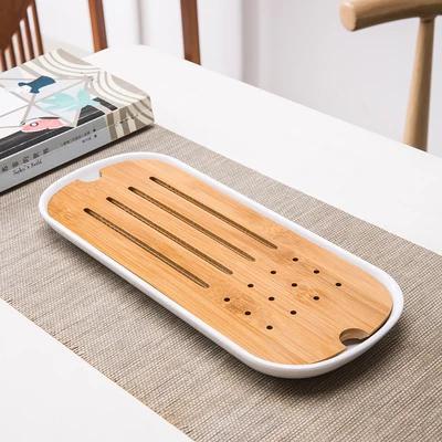 Bamboo Tea Tray Drainage Water Storage Kungfu Tea Set Living Room Coffee Table Drain Tray Storage Supplies Melamine Tea Tray