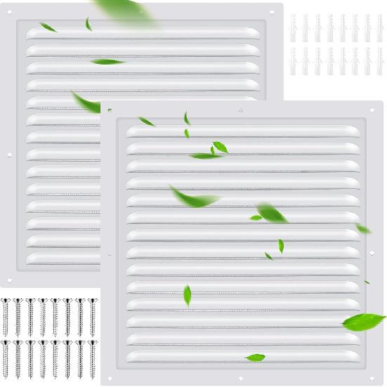 2 Pcs 12" x 12" Aluminum Gable Vent Shed Attic Vent with Screen Mesh Square Vent Covers Vent Grille for Exterior Door House Attic Garage Ceiling,