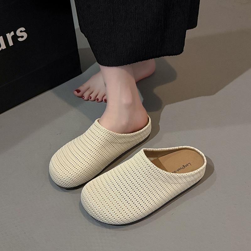 Fashion 2025 Summer Women Comfortable Casual Slip On House Slippers Ladies Hollow Out Backless Casual Loafers Walking Knit Shoes