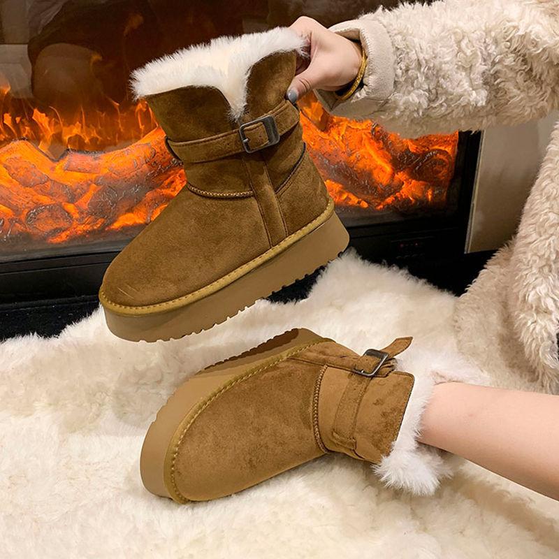Gray Snow Boots Women's Winter Velvet Thickened Fur Integrated Thick Sole Heightening Long and Short Boots Snow Cotton Shoes