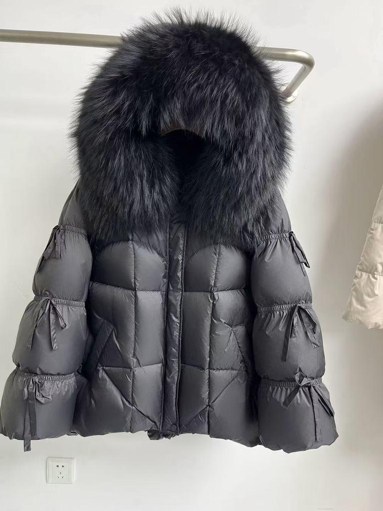 Winter new high-end fur big fox fur collar hooded down jacket women's butterfly straps thickened warm jacket