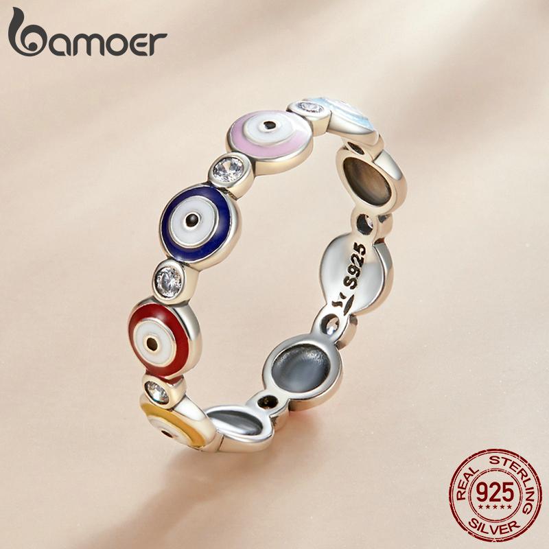 Bamoer 925 Sterling Silver Colorful Guardian Eye Finger Rings for Women Fashion Jewelry