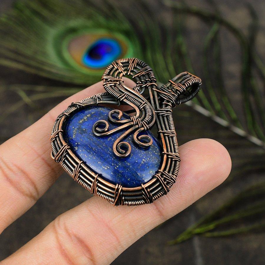 Lapis Lazuli Handmade Copper Wire Wrap Jewelry Pendant 2.21" R3a32