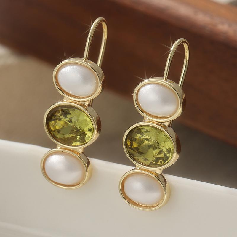 Геометрические Зеленые Искусственные Цирконы Жемчуг Серьги-подвески для Женщин Элегантные Позолоченные Ювелирные Аксессуары green