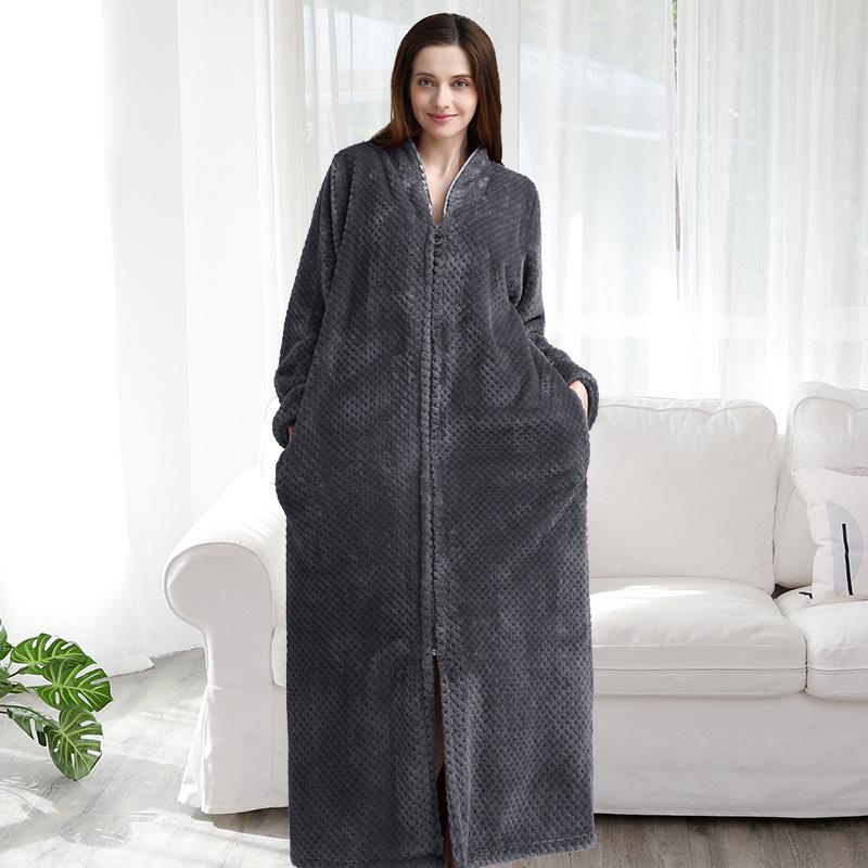 Unisex Extra Long Velvet Bathrobe - Plus Size, Thick, Warm Coral Fleece for Autumn & Winter, Maternity-Friendly Homewear