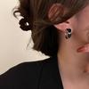 Vintage Goth Black Enamel Heart Stud Earrings for Women Fashion Sweet Hollow Metal C-Shaped Earrings Party Jewelry Aesthetic