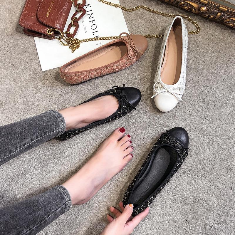 Fashion Mixed Colors Pig Toe Flats Women Round Toe Bowtie Ballets Shoes Ladies Dress Loafers Brand Plaid Ballerina Moccasins Cloth Shoes