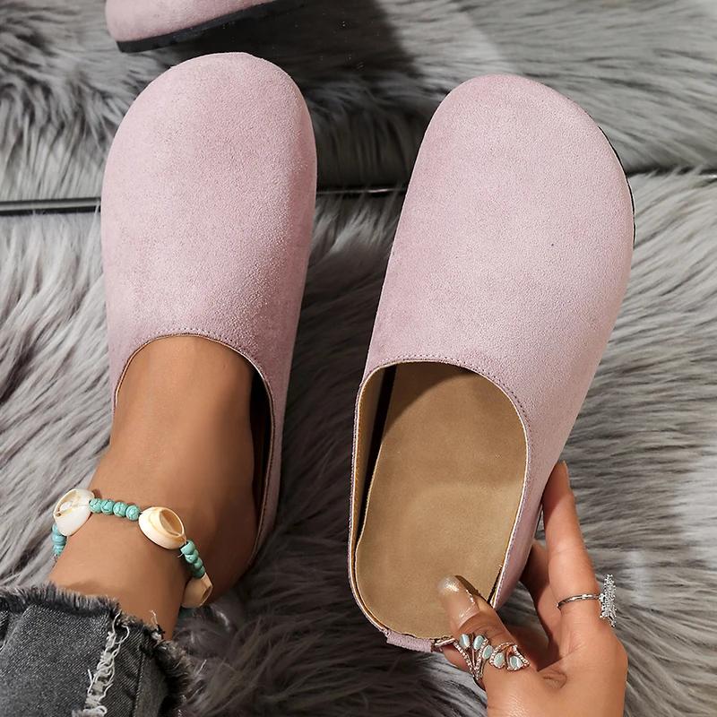 

Модные весенние сабо с круглым носком и пробковой подошвой для женщин, уличные, с пробковой стелькой, на плоском каблуке, туфли-мюли, женские, больших размеров, замшевые шлепанцы, женские 36 розовый