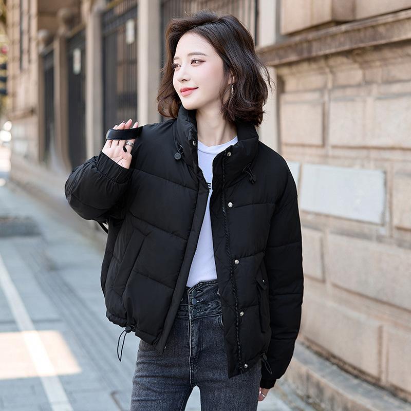 

Korean loose 2025 new bread jacket women s short small stand-up collar versatile cotton jacket design pocket winter jacket M чёрный