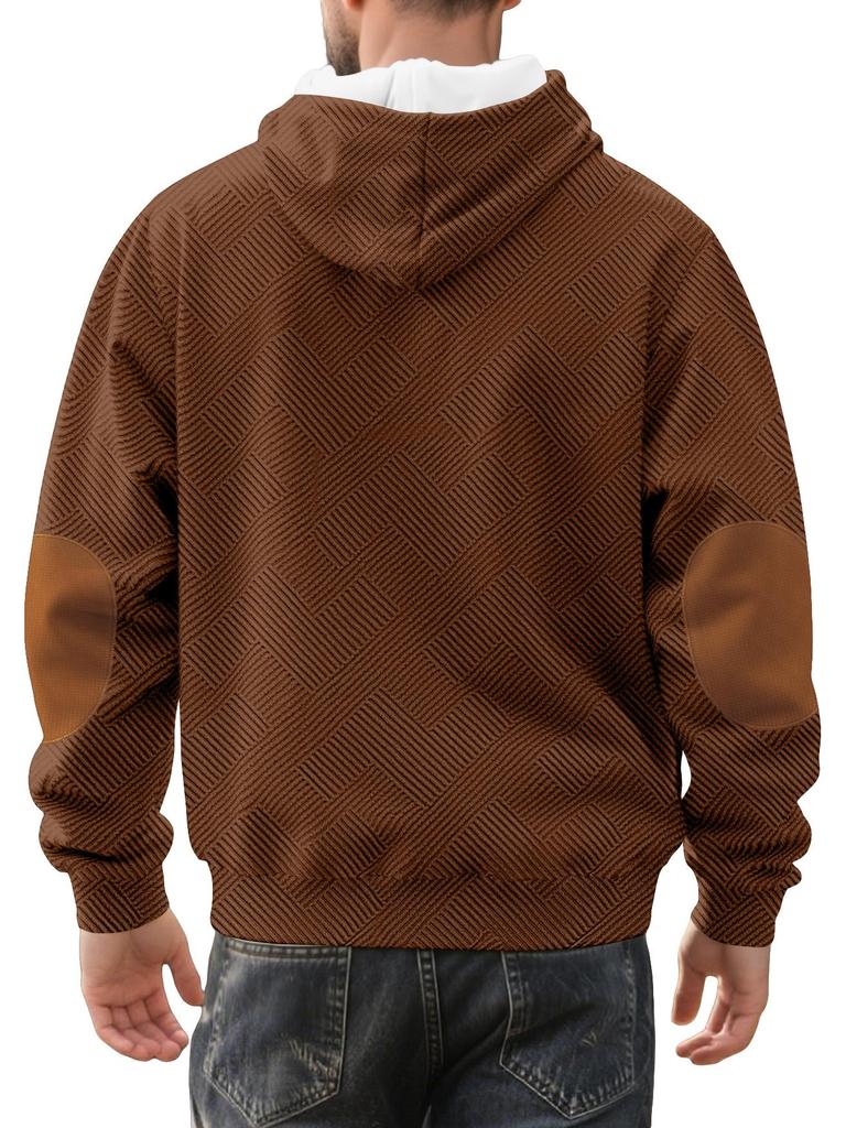 Men's Trendy Loose Hooded Jacquard Sweatshirt - Casual Long Sleeve Fashion Sportswear
