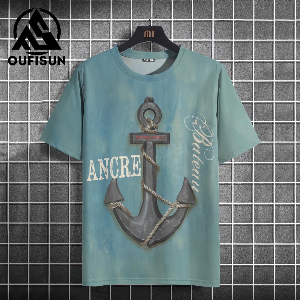 Men's T Shirt Ship Anchor Print Summer Casual Short Sleeve 3d T Shirts Streetwear O Neck Pullover Oversized Male Clothing