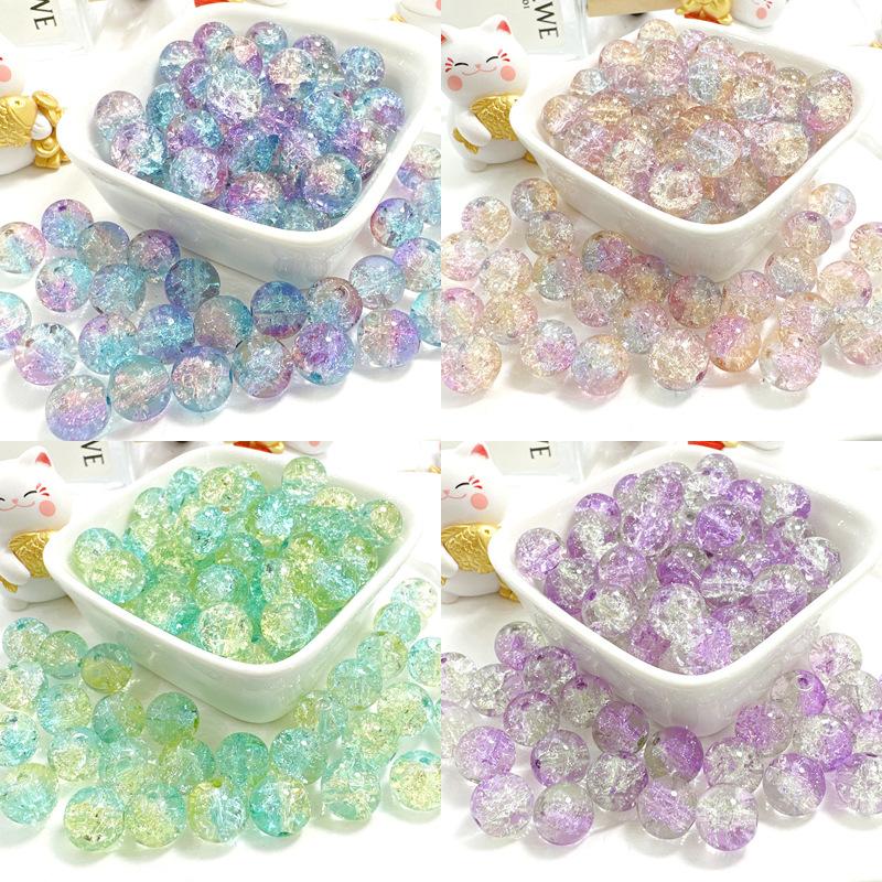10mm Crackle Glass Round Beads, Loose Spacer Beads DIY Accessories for Bracelet Making 50pcs