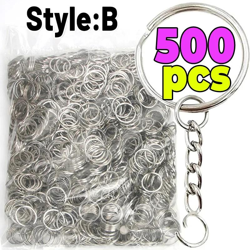 50/500 Piezas Llavero Metálico Plateado Llavero en Blanco Anillas Divididas con Cadena Hebillas de Escalada Accesorios para Llavero Mosquetón