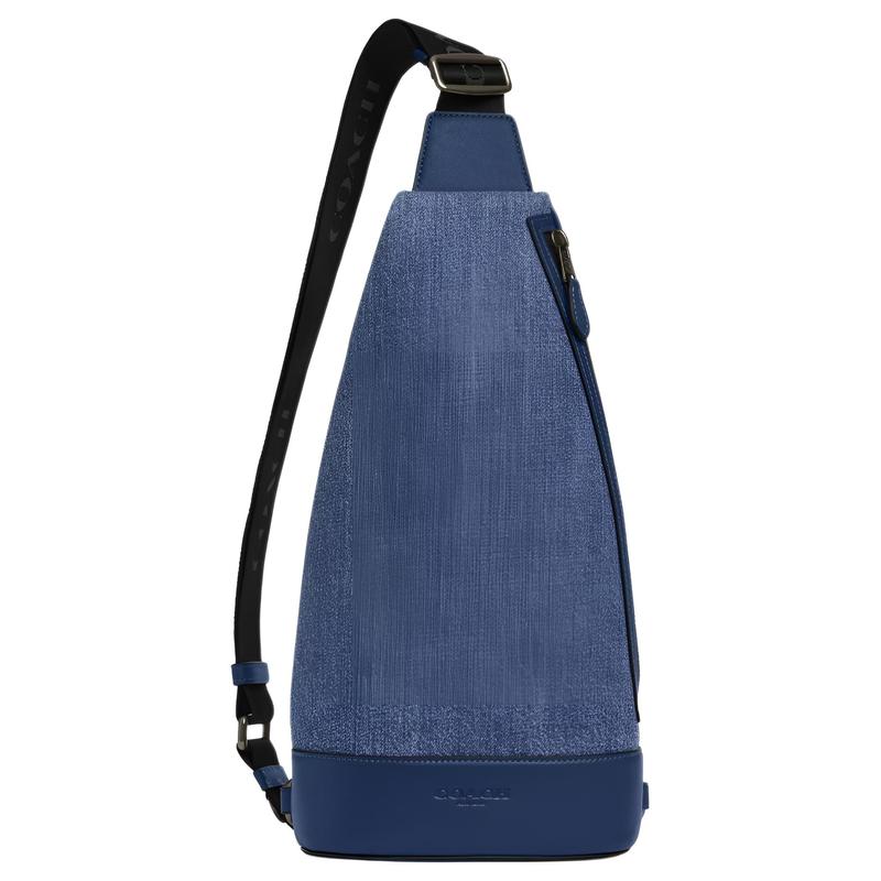 

COACH Dominique 19 Brand Logo Calfskin Chest Bag Small Men s Denim Blue and Dark Blue синій