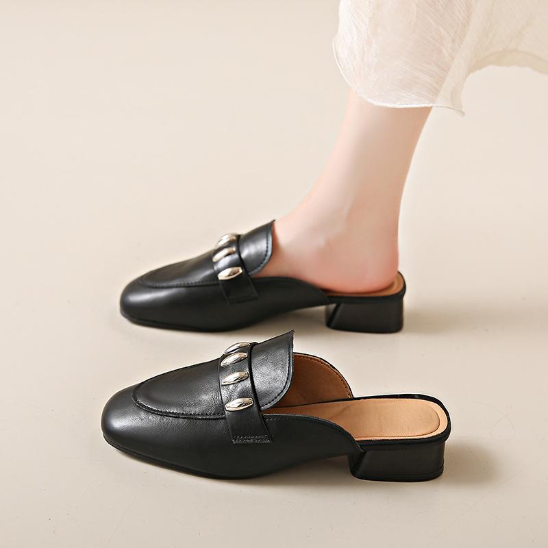 Fashion Low Heeled Baotou Slippers for Women 2025new Summer Outfit Fashionable Fairy Style Comfortable One and A Half Slippers for Women