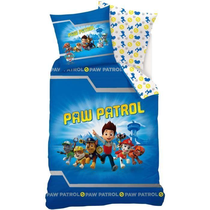 Parure de lit - Pat Patrouille - Housse de couette 140x200 cm - Taie 63x63 cm - 50% coton - Lavable en machine