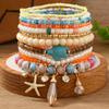Bohemian Multi-Layer Beaded Bracelet Set, Colorful Turtle & Starfish Charm Stackable Bracelet for Women, Beach Summer Jewelry