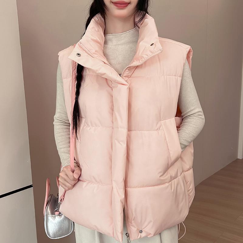 

Модный зимний теплый жилет без рукавов женский верхняя одежда стойка воротник повседневный плотный женский куртки M розовый