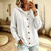 Women Loose Thick Knit Hooded Drawstring Button Cardigan Sweater