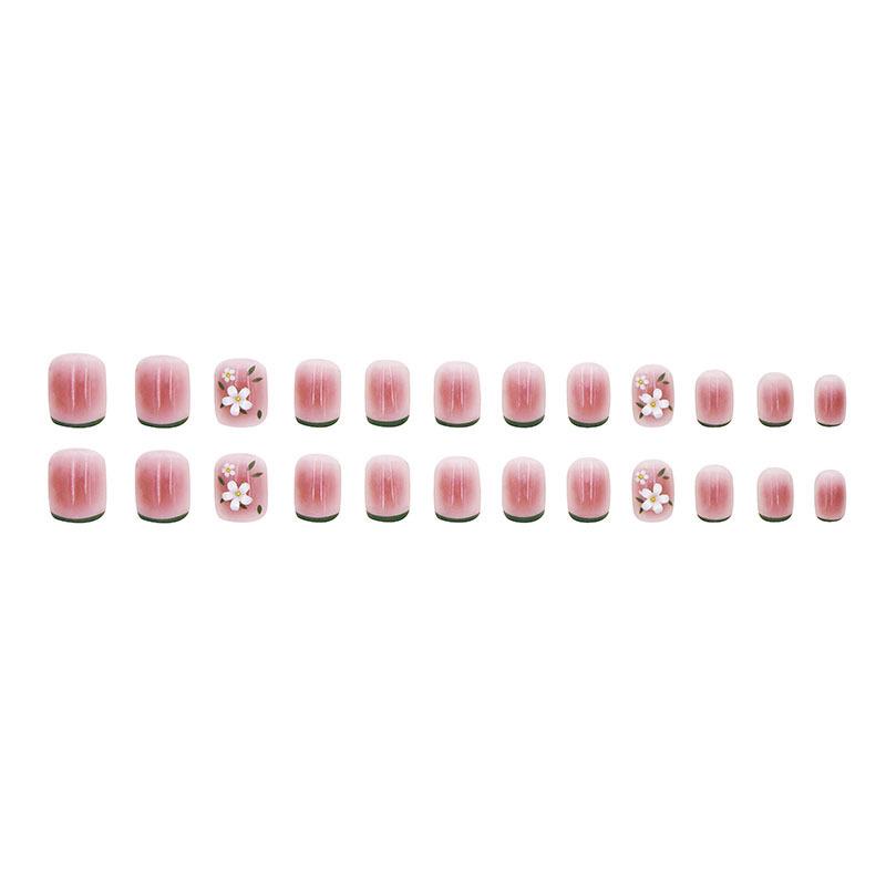 Ice-Clear Blush Flower Nail Tips - Gentle, Reusable, Detachable, Finished Student-Friendly Nails