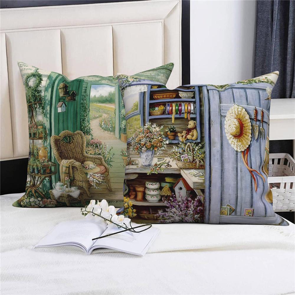 Throw Pillow Cover Home Decor Sofa Decorative   Garden Flower Farmhouse Cushion