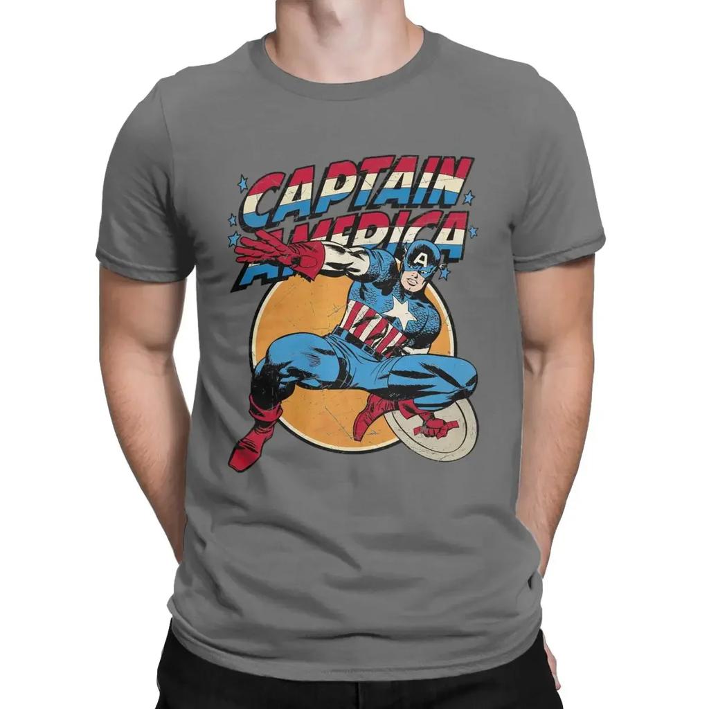 Vintage Captain America Vintage  T-Shirts Men 100% Cotton T Shirts Disney Short Sleeve Tee Shirt Plus Size Clothing