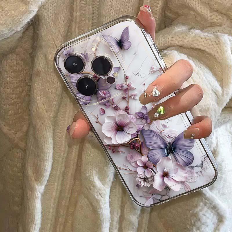 Creative Butterfly Flower Pattern Phone Case For iPhone 11 12 13 14 15 16 17 Pro Max XS X XR 7 8 Plus 16e Transparent Soft Cover