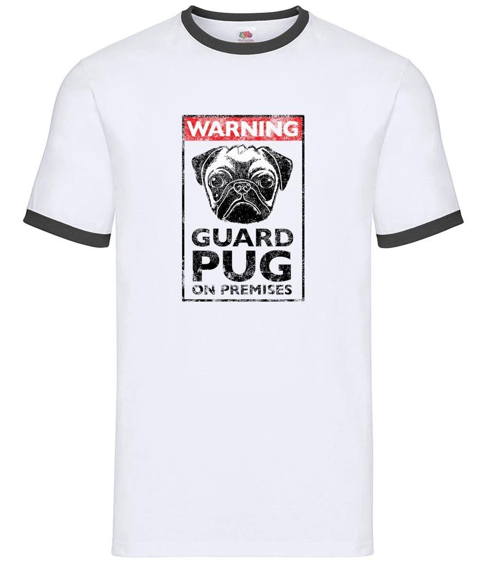 Warning Guard Pug On Premises - Mens Ringer - Pugs Dogs XXXXL