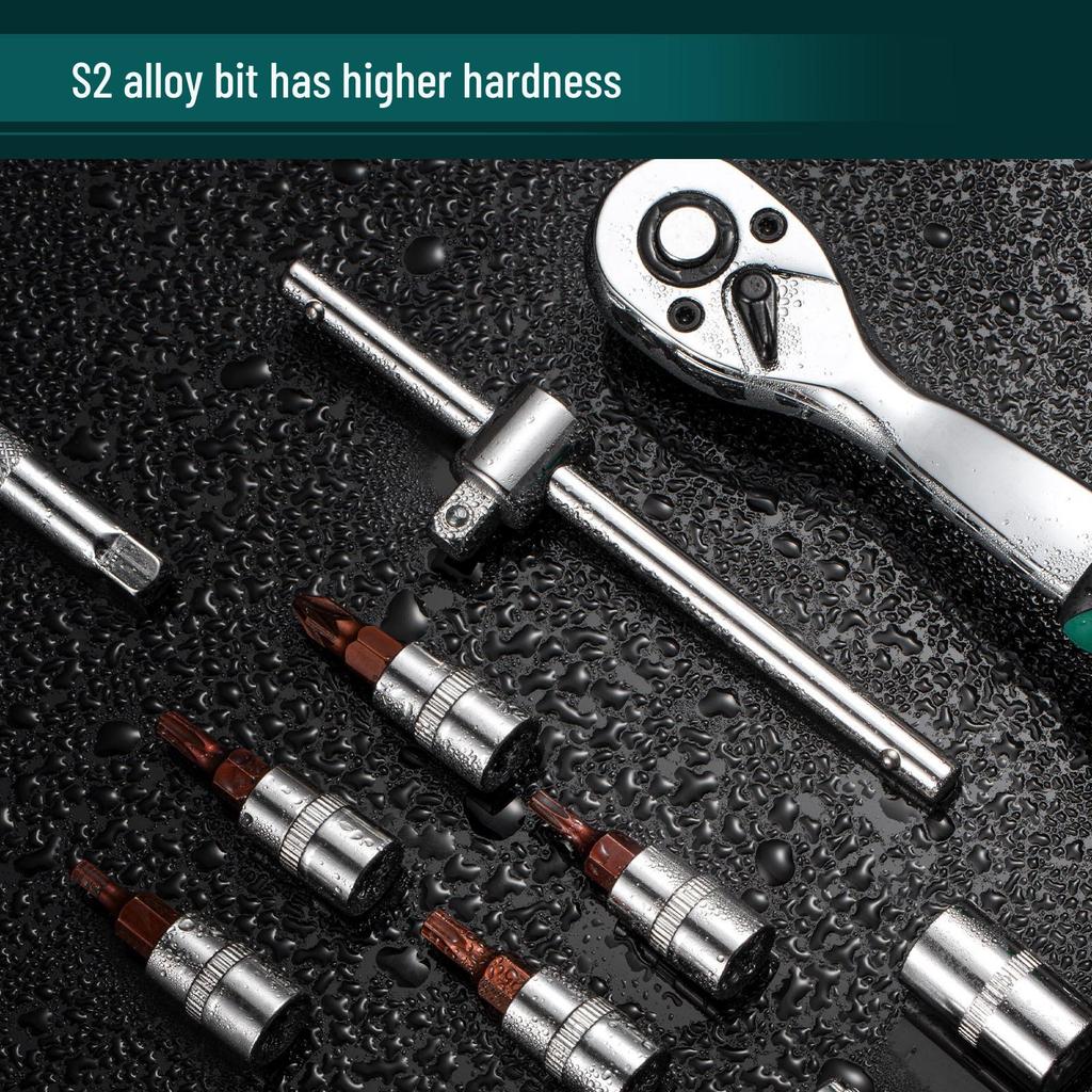 53-Piece Auto Repair Kit with 72-Tooth Ratchet, Socket Wrench, and Screwdriver Set