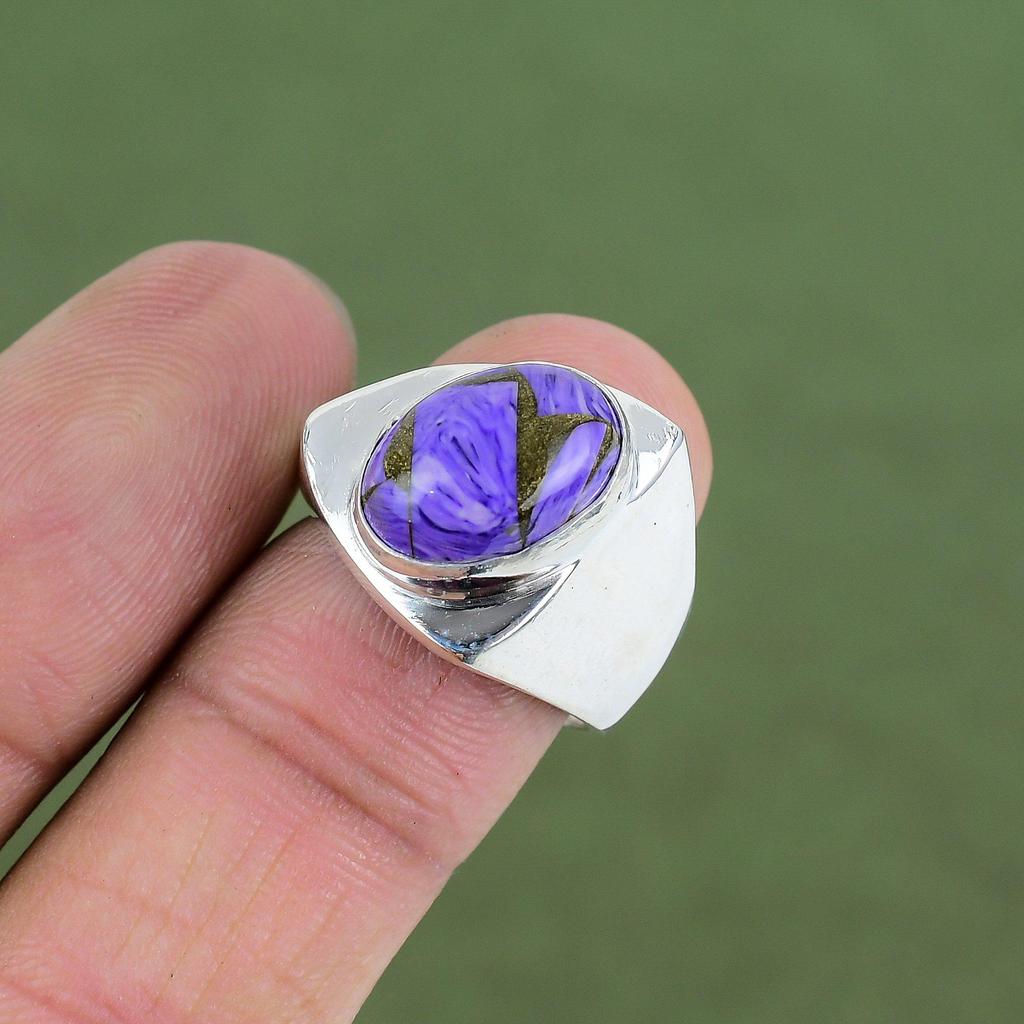 Copper Charoite Ring 925 Sterling Silver Ring Designer Gemstone Jewelry Handmade Ring Gift For Dad Birthstone Jewelry Available In Ring Size