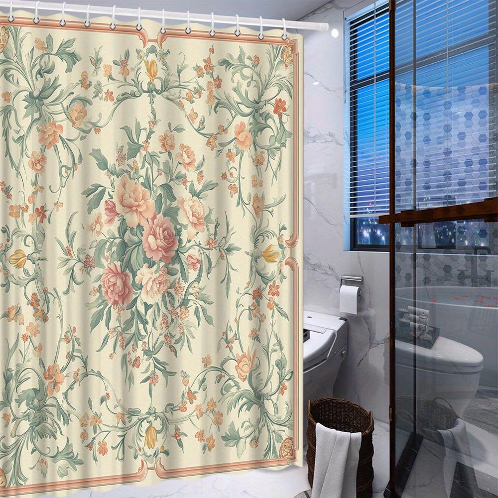 Waterproof Floral Botanical Shower Curtain Bathroom Decor Vintage Romantic Washable Liner Curtain Set for Modern Home Bathroom A