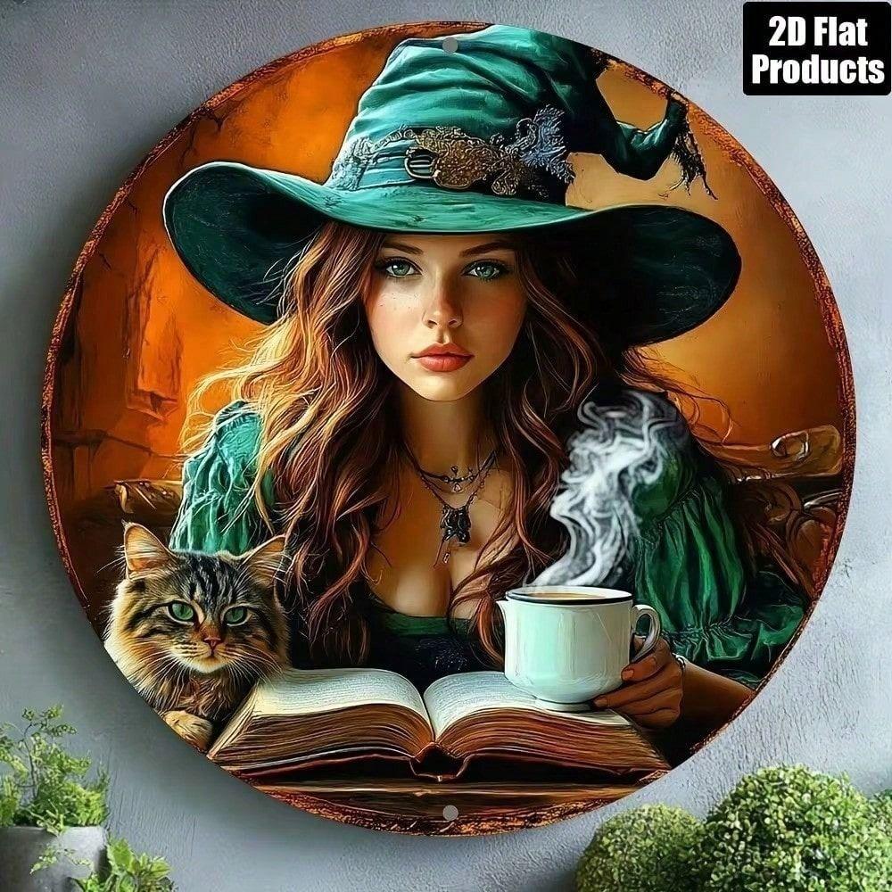 Vintage Black Cat Witch Metal Poster Wall Sign for Kitchen Bar Cafe Office Halloween