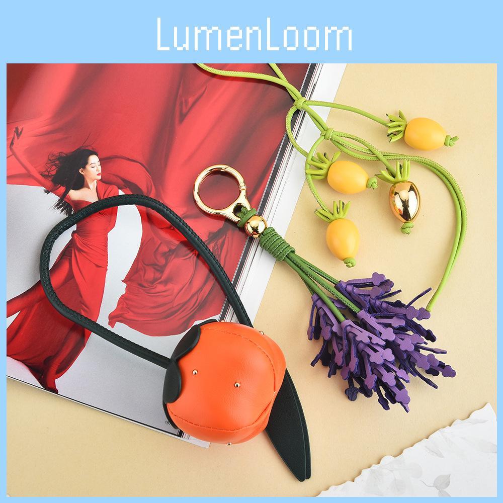 Leather Bag Charm With Lavender Flowers Handcrafted For Winter Fashion Accessory