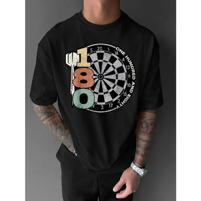 Europäische Größen Ein stilvolles und entspanntes T-Shirt mit einem 180-Punkte-Dartscheiben-Design, perfekt für Männer, die Vintage-Vibes schätzen