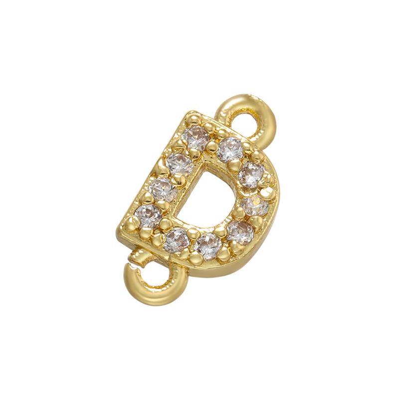 CZ Crystal 26 Initial Letter A-Z Charms Gold Plated Brass Connector for Necklace Bracelet Jewelry Accessories :VD1114