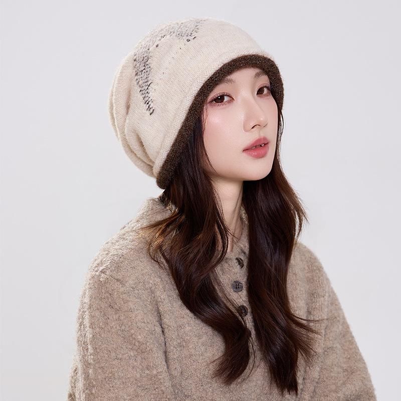 Lazy wind stack hat versatile warm face small hat women's ins wind contrasting color wool knitted hat